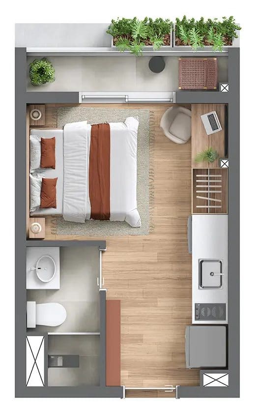 Planta do studio de 20 m²