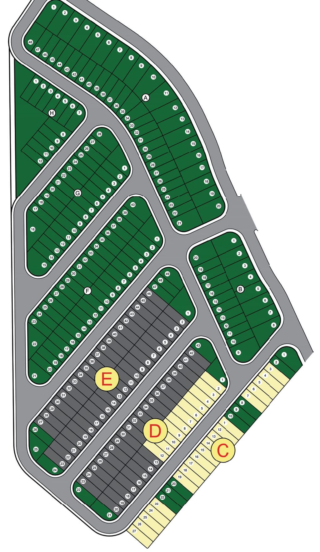 Ilustração da implantação do bairro, com as quadras A a H