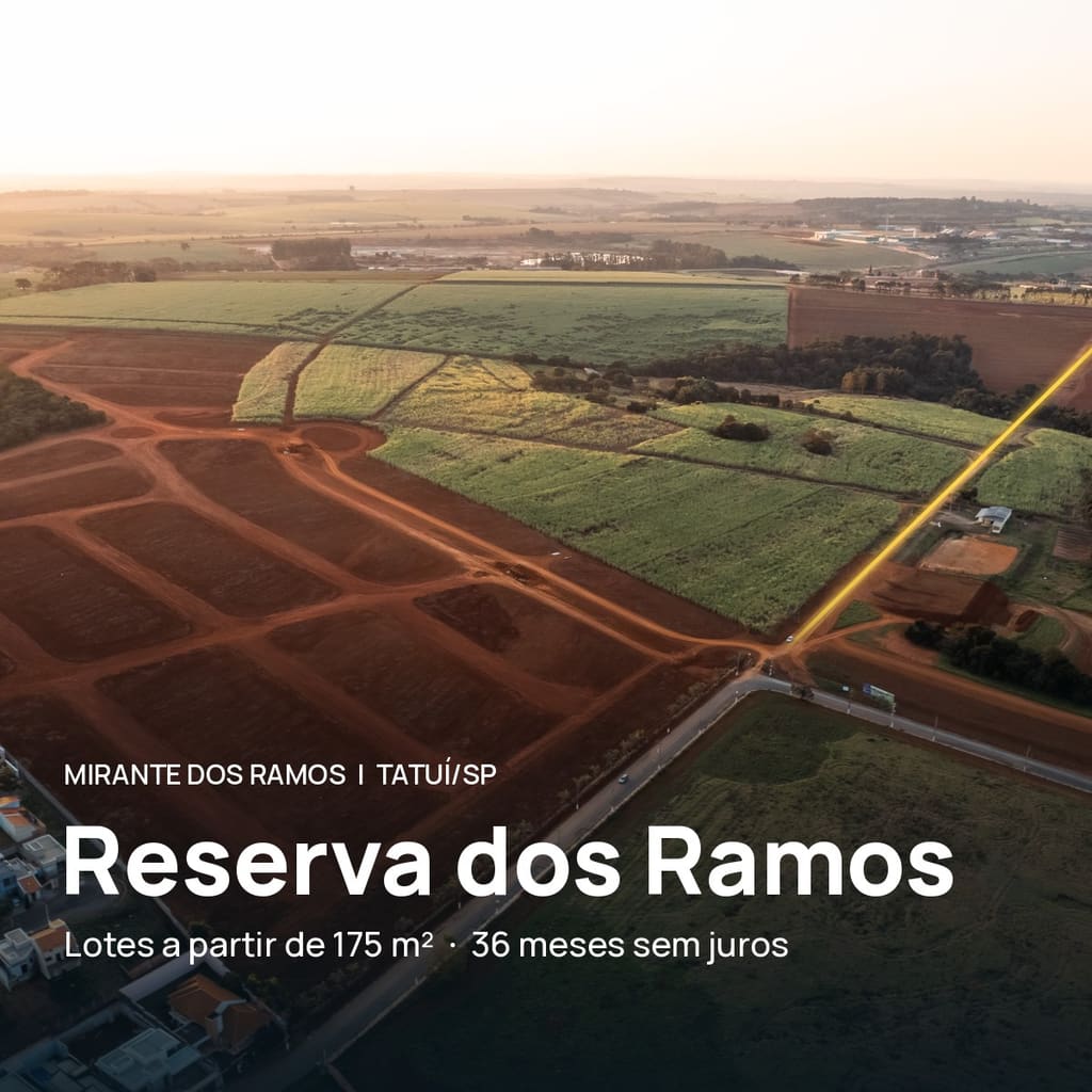 Vista aérea do Reserva dos Ramos ao entardecer, no Mirante dos Ramos